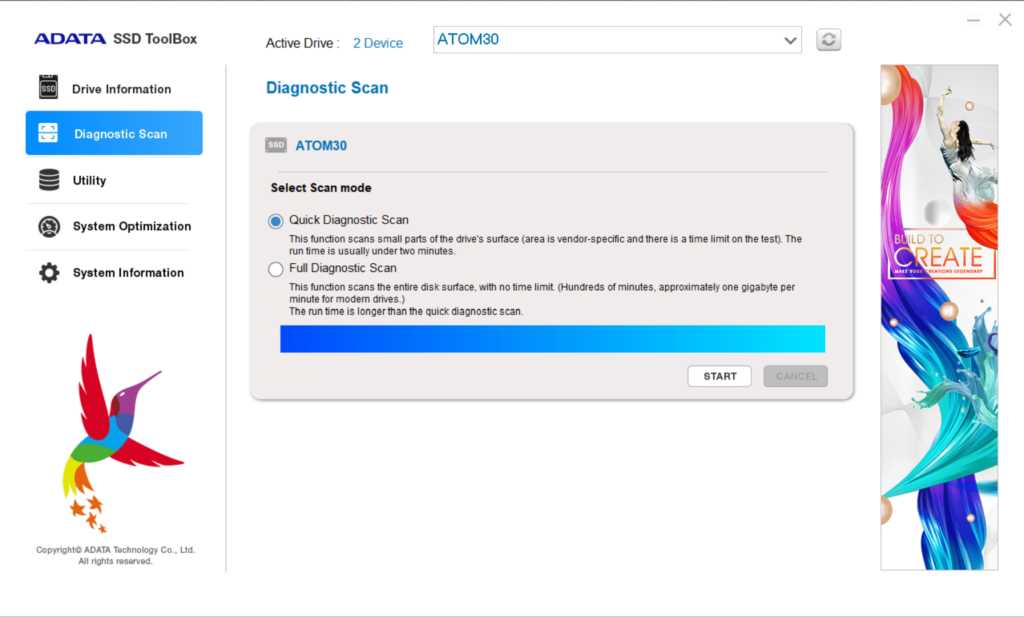 ADATA SSD ToolBox Diagnostic Scan Screenshot