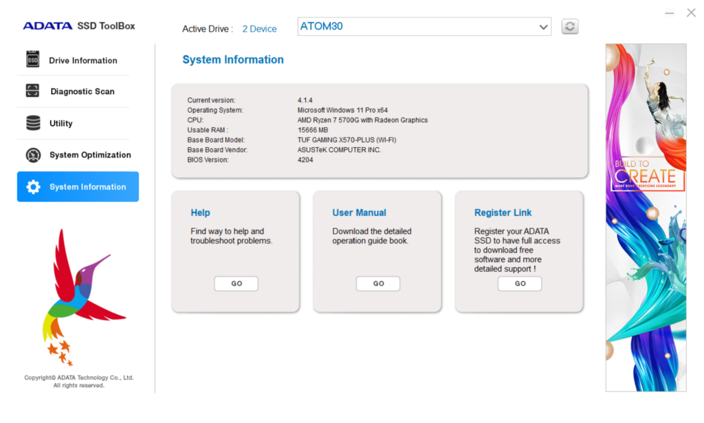 ADATA SSD ToolBox System Information Screenshot