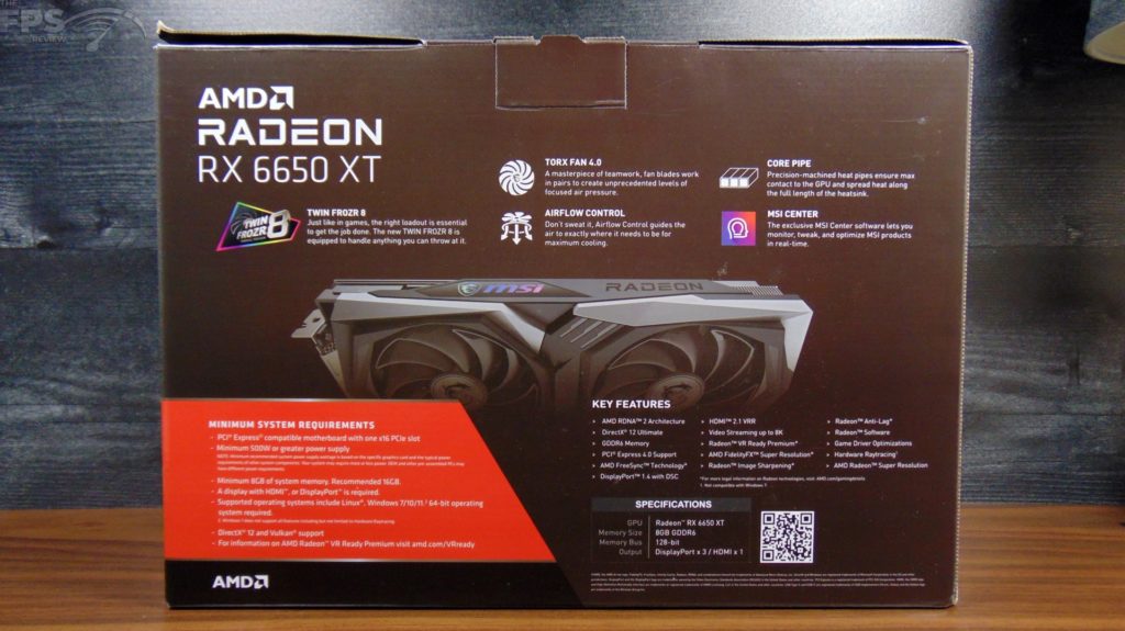 MSI Radeon RX 6650 XT GAMING X 8G Video Card Box Back