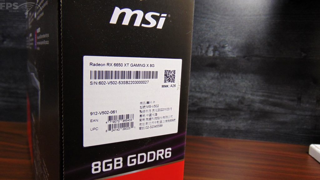 MSI Radeon RX 6650 XT GAMING X 8G Video Card Box Label