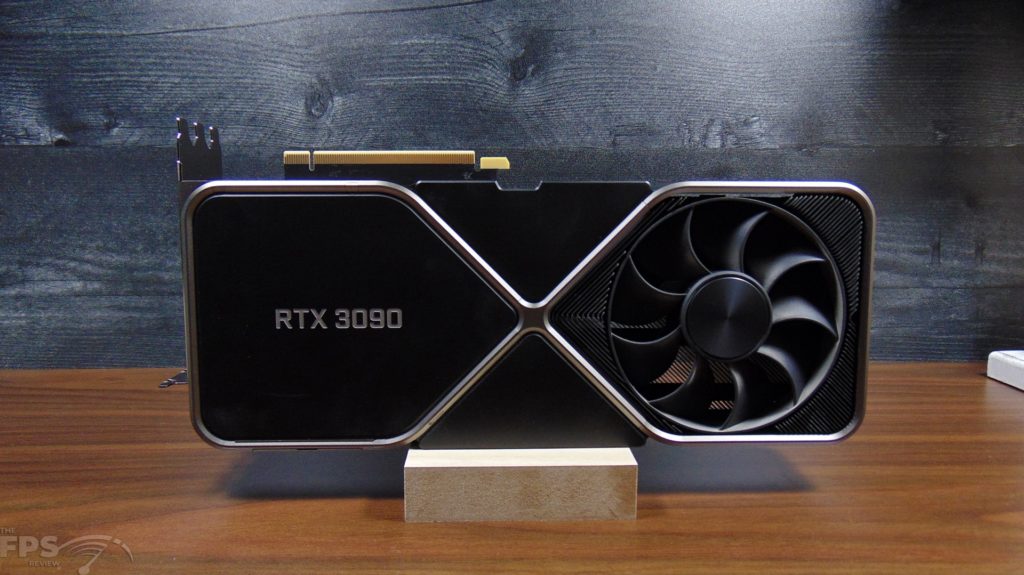 NVIDIA GeForce RTX 3090 Founders Edition Video Card Back View Standing Up on Table