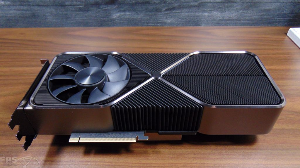 NVIDIA GeForce RTX 3090 Ti Founders Edition Video Card Sitting on Desk Top View