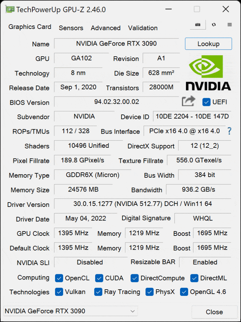 NVIDIA GeForce RTX 3090 Founders Edition Video Card GPU-Z