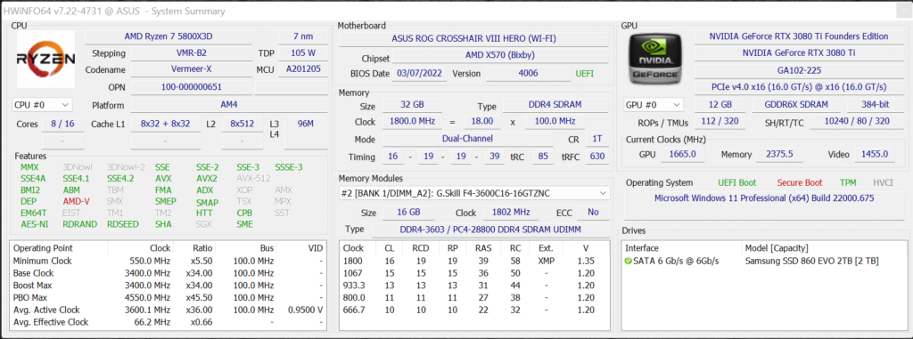 AMD Ryzen 7 5800X3D CPU HWiNFO64 Screenshot
