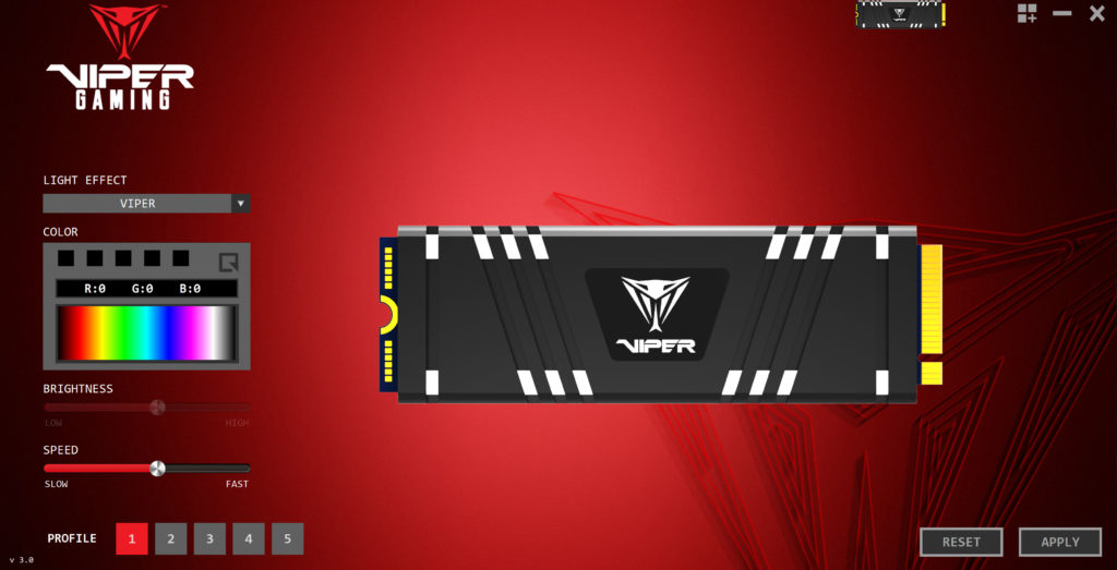 Patriot Viper VPR400 RGB 1TB Gen4x4 M.2 SSD Viper RGB 3.0 Software Screenshot