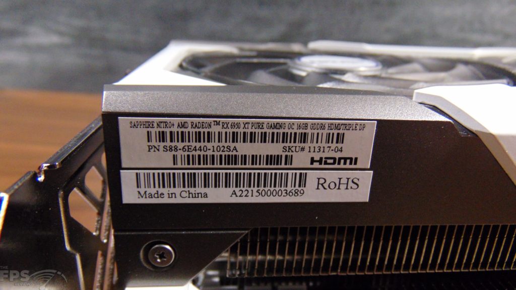 SAPPHIRE NITRO+ AMD Radeon RX 6950 XT PURE closeup of label