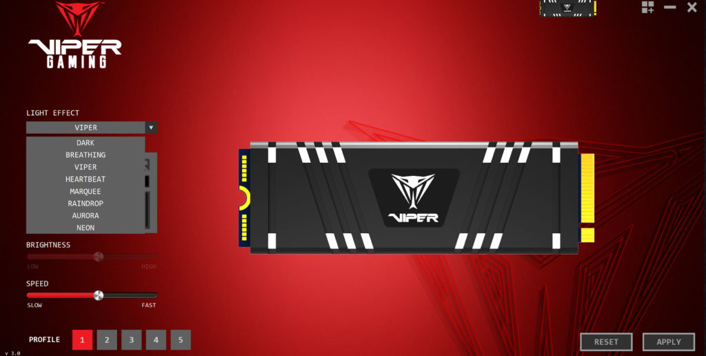 Patriot Viper VPR400 RGB 1TB Gen4x4 M.2 SSD Viper RGB 3.0 Software Screenshot