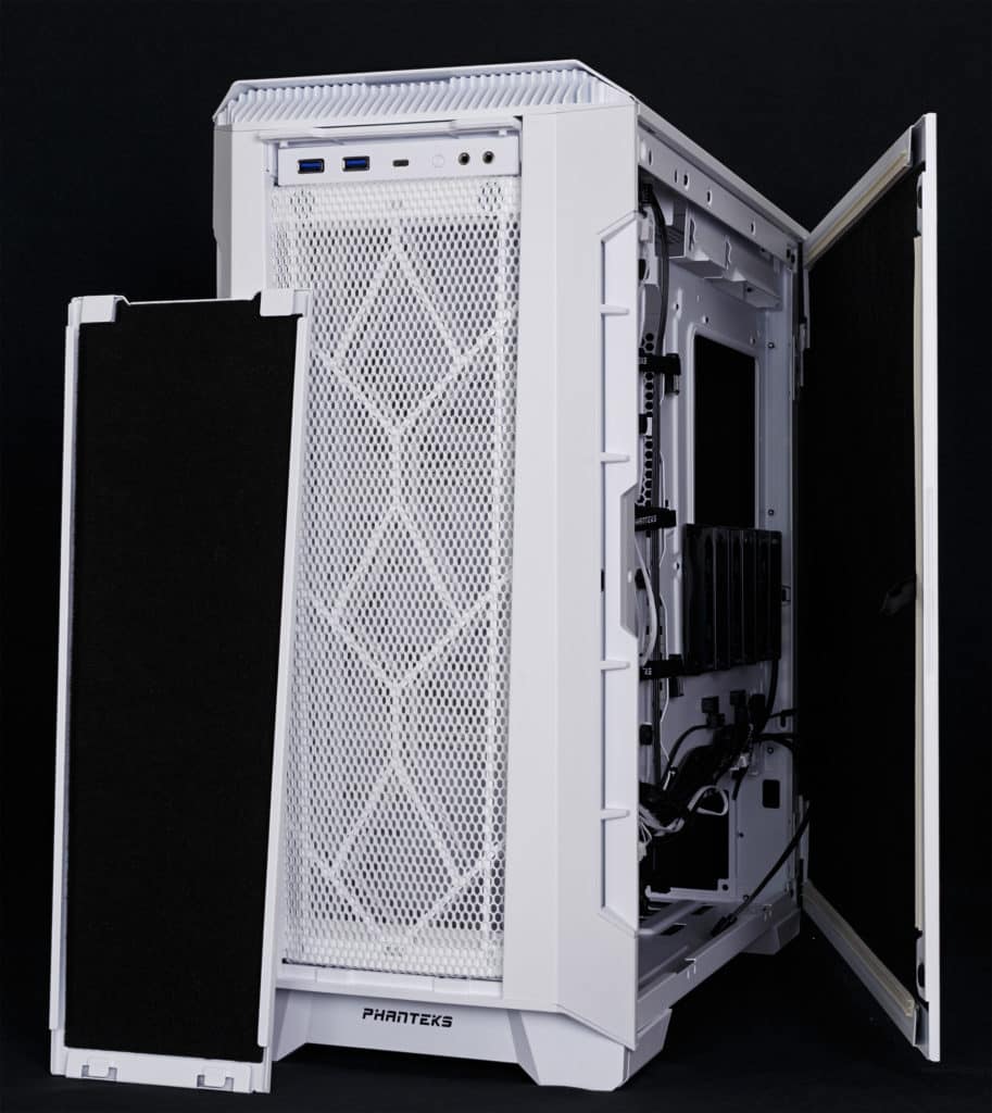 Phanteks P600s Matte White front right showing vent and sound absorption