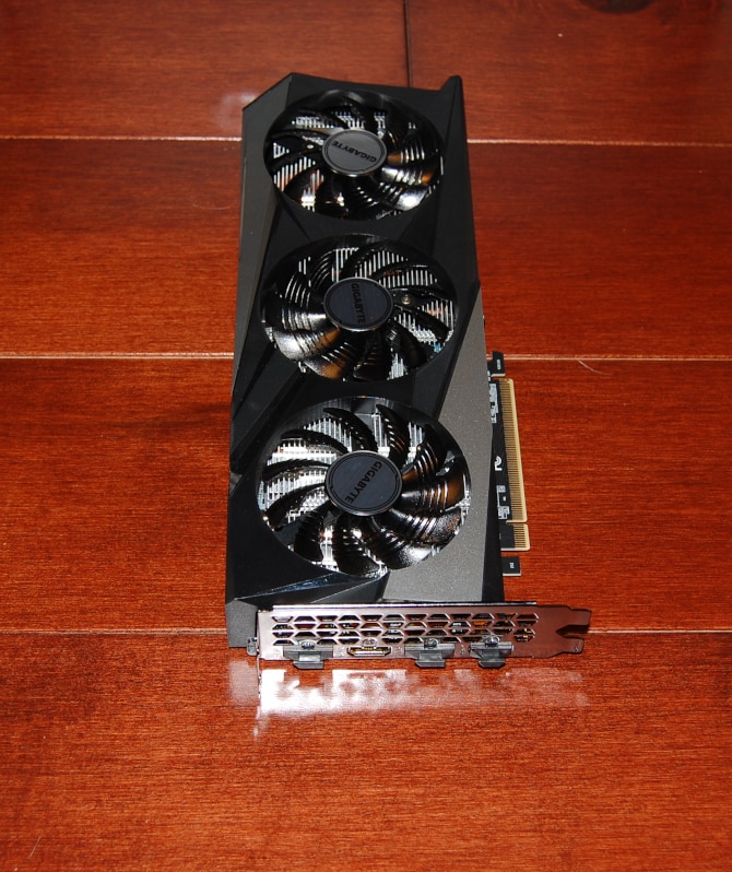 GIGABYTE GeForce RTX 3050 Gaming OC 8G Video Cardtop view I/O