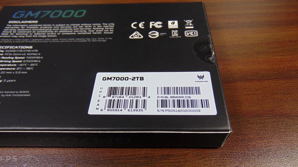 Acer Predator GM7000 2TB Gen4 x4 M.2 SSD Box Label