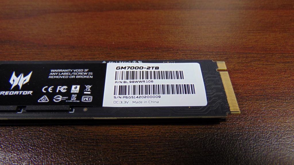 Acer Predator GM7000 2TB Gen4 x4 M.2 SSD Back View Label