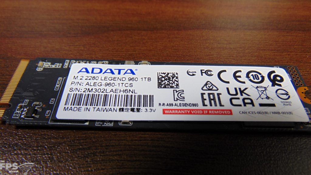 ADATA LEGEND 960 1TB Gen4 x4 M.2 SSD Bottom View