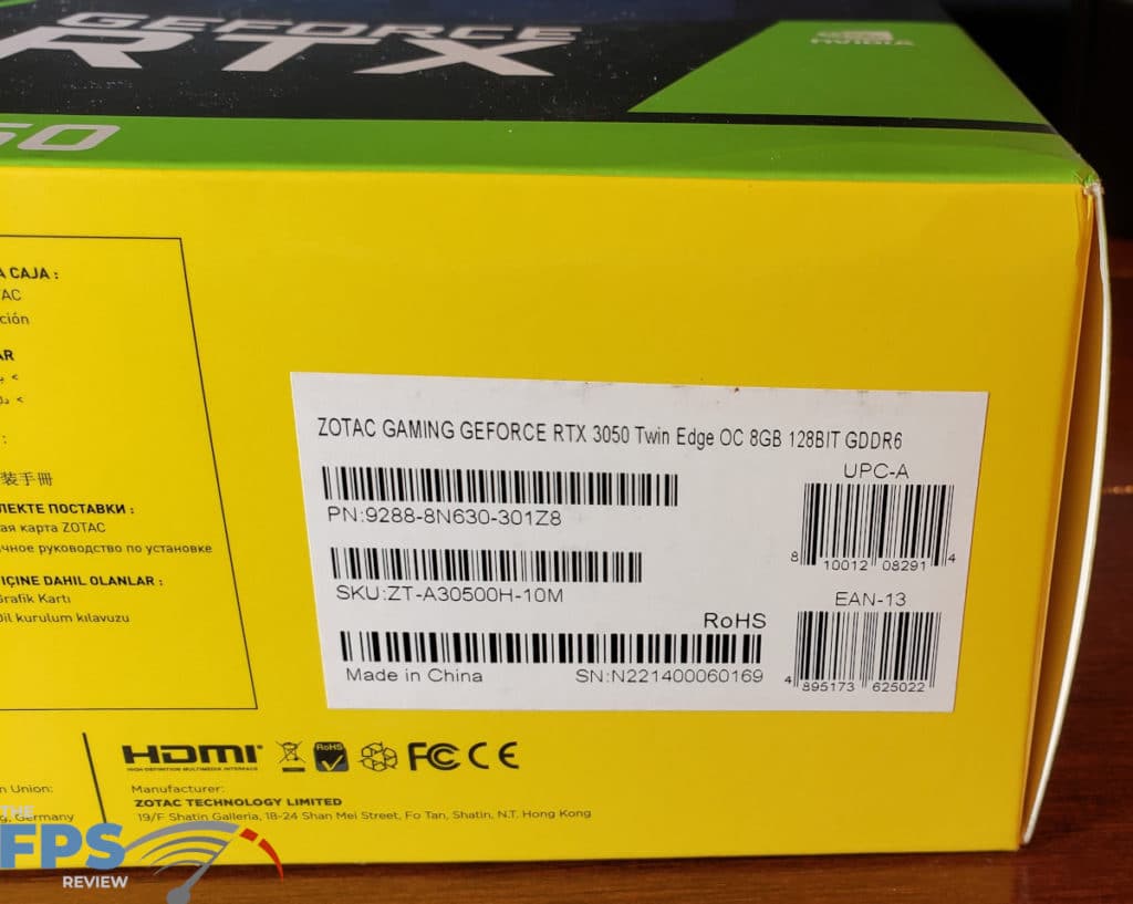 ZOTAC Gaming GeForce RTX 3050 Twin Edge OC:box label