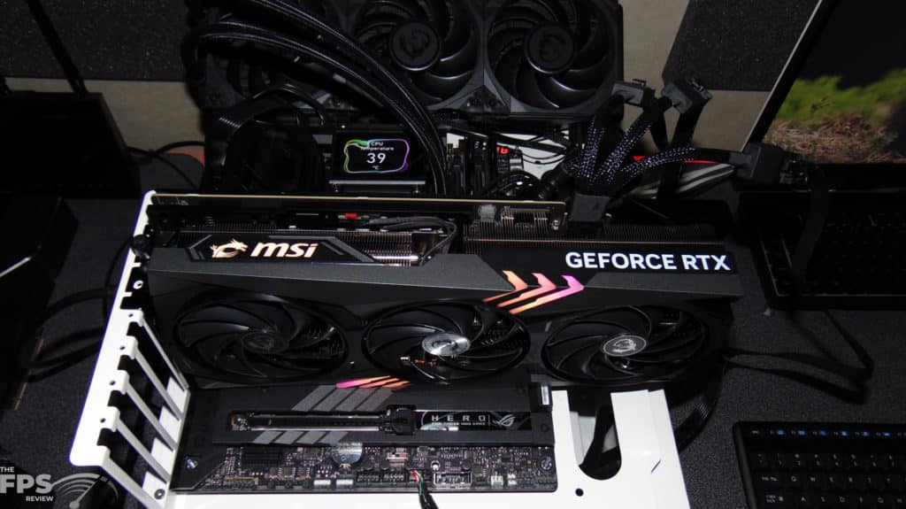 MSI GeForce RTX 4080 16GB GAMING X TRIO installed in computer top view