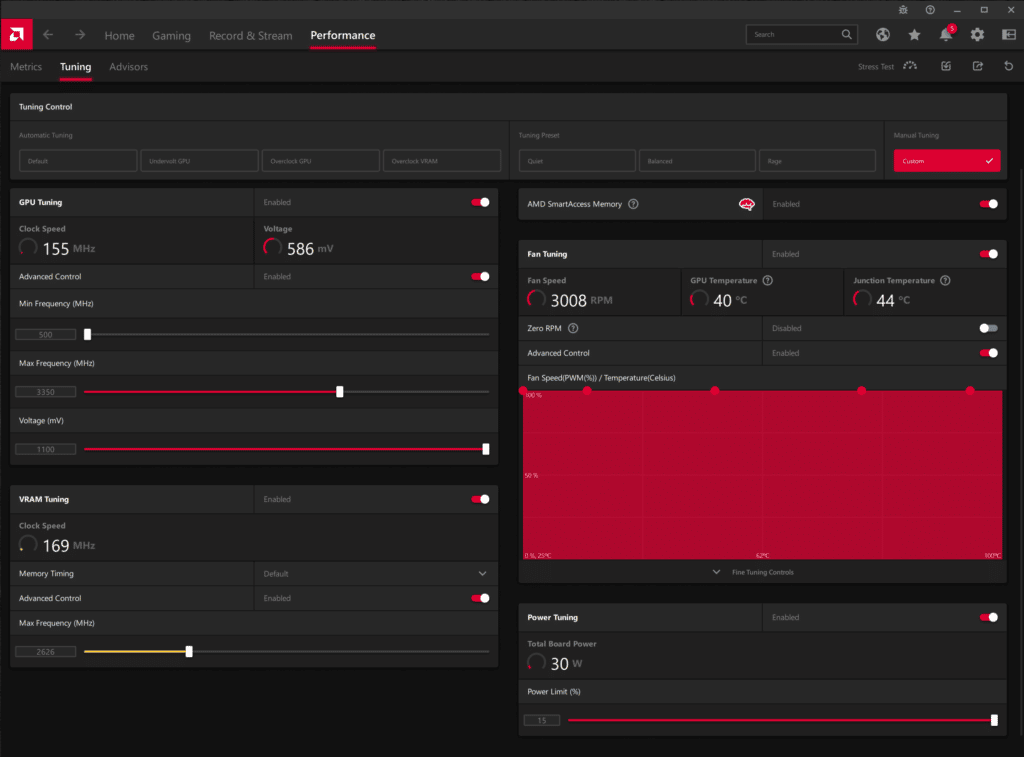 AMD Radeon Software Performance Tuning Screenshot of Radeon RX 7900 XT Overclock