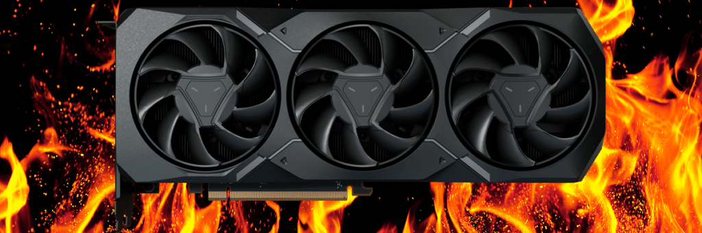 AMD Radeon RX 7900 XT on top with flames in the background