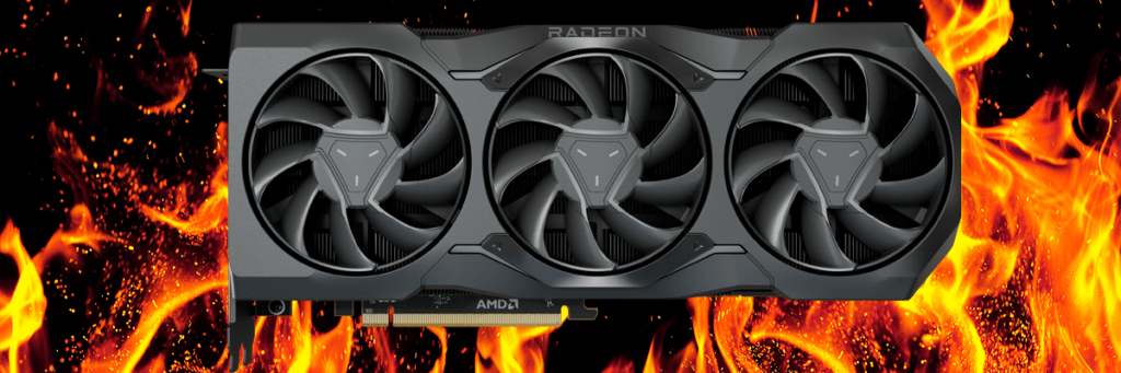 AMD Radeon RX 7900 XTX Front View with Red Flames Behind