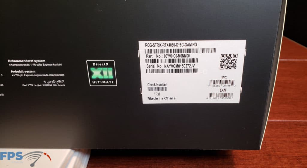 ASUS ROG Strix RTX4080 O16G OC Edition: Box Label