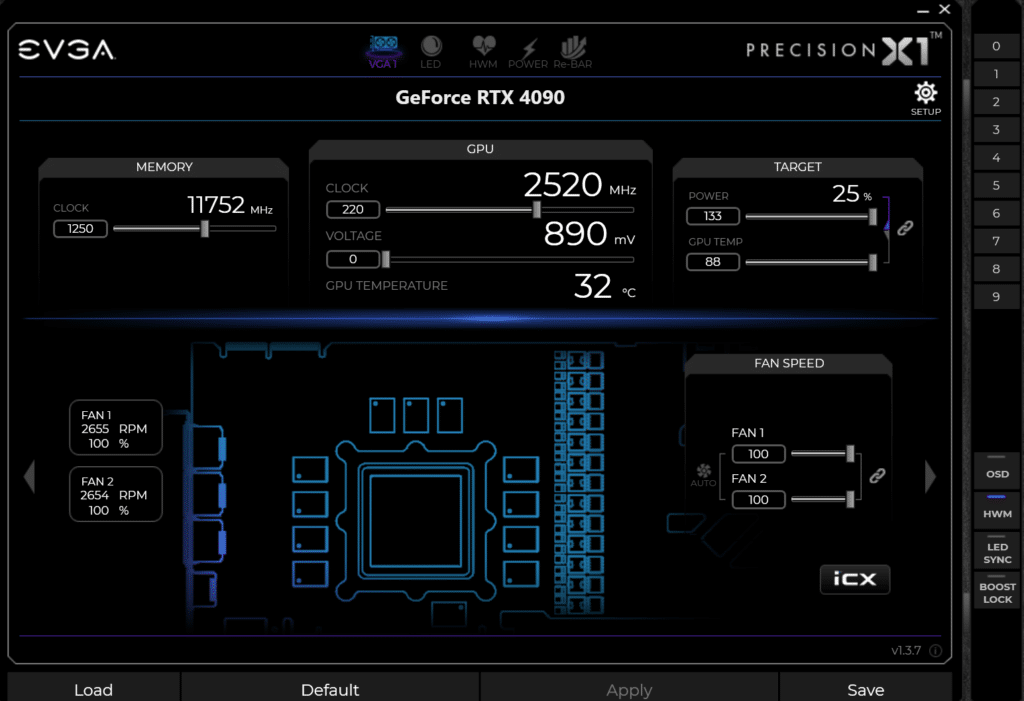 NVIDIA GeForce RTX 4090 Founders Edition Overclocked EVGA Precision X1 Screenshot