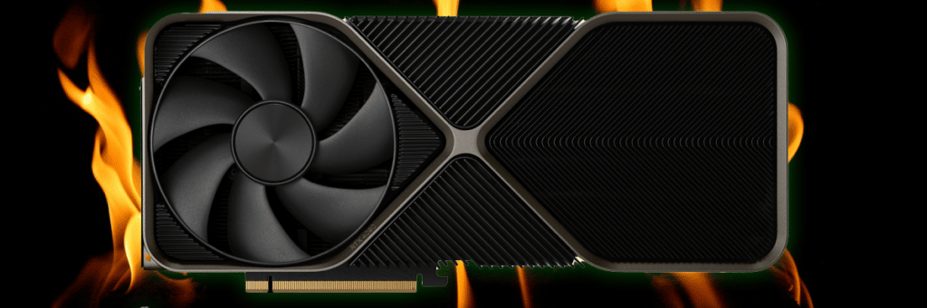 NVIDIA GeForce RTX 4090 Founders Edition Video card with Flames in the Background