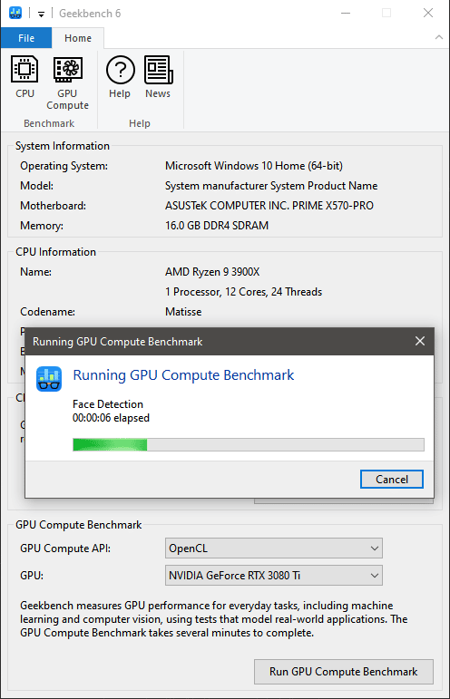 Geekbench 6 Program Running GPU Compute Benchmark Screenshot
