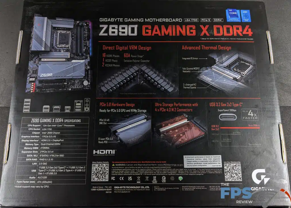 GIGABYTE Z690 GAMING X Motherboard Box Back.