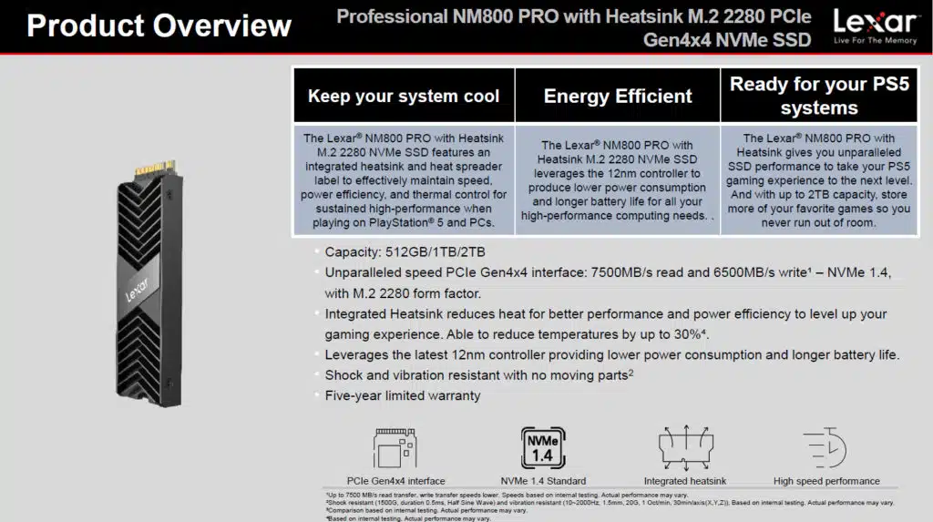 Lexar Professional NM800 PRO 1TB Gen4x4 NVMe M.2 SSD Product Brief