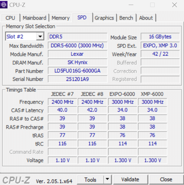 Lexar ARES RGB DDR5 32GB (2x16GB) 6000MHz Memory AMD CZPUZ SPD tab
