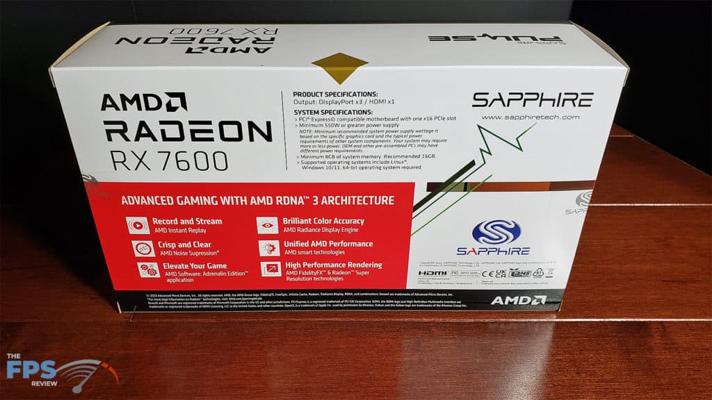 SAPPHIRE PULSE AMD Radeon RX 7600 GAMING OC Video Card: box back