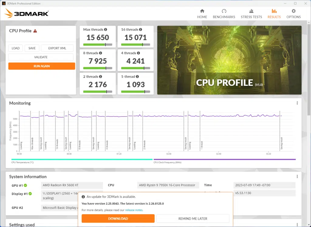 3DMark CPU test result