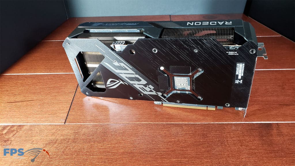 ASUS ROG Strix Radeon RX 7600 OC Edition: card backplate standing, power connector, BIOS switch