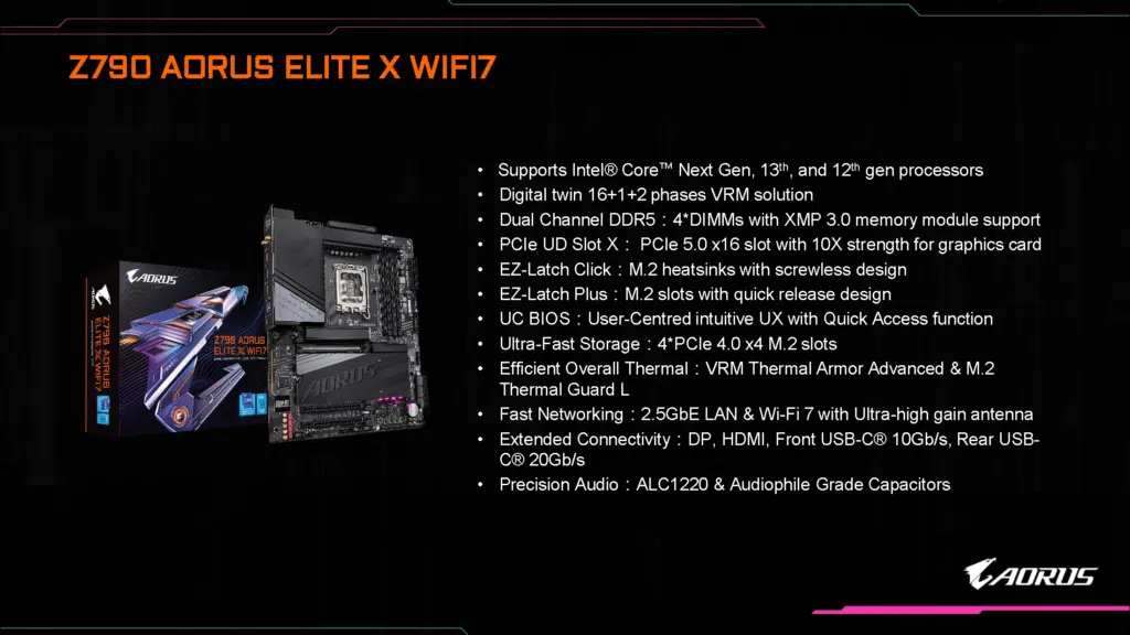 GIGABYTE Aorus Z790 ELITE X WIFI7 motherboard specs