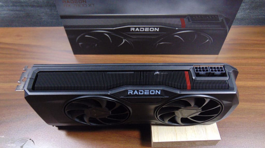 AMD Radeon RX 7800 XT Video Card Top Edge View Power Connectors