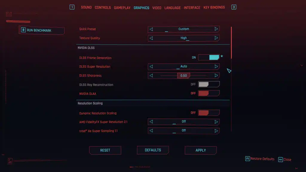 Cyberpunk 2077 2.0 Quick Preset Ultra Graphics Menu