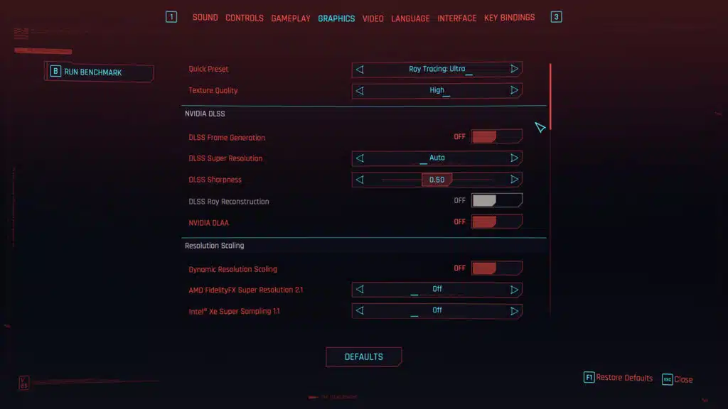 Cyberpunk 2077 2.0 Quick Preset Ray Tracing Ultra Graphics Menu