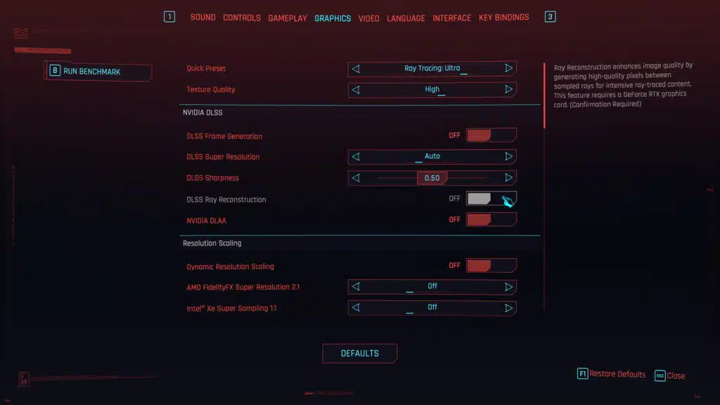 Cyberpunk 2077 2.0 Quick Preset Ray Tracing Ultra Graphics Menu