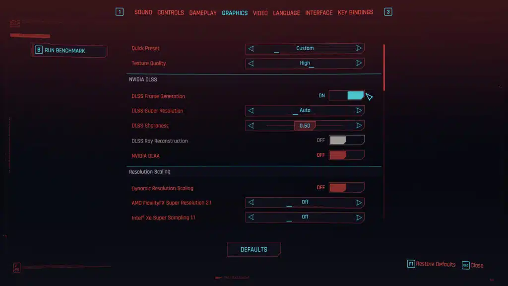 Cyberpunk 2077 2.0 Quick Preset Ray Tracing Ultra Graphics Menu