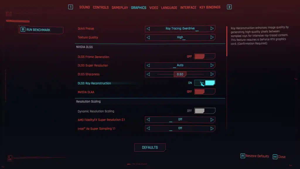 Cyberpunk 2077 2.0 Quick Preset Ray Tracing Overdrive Graphics Menu