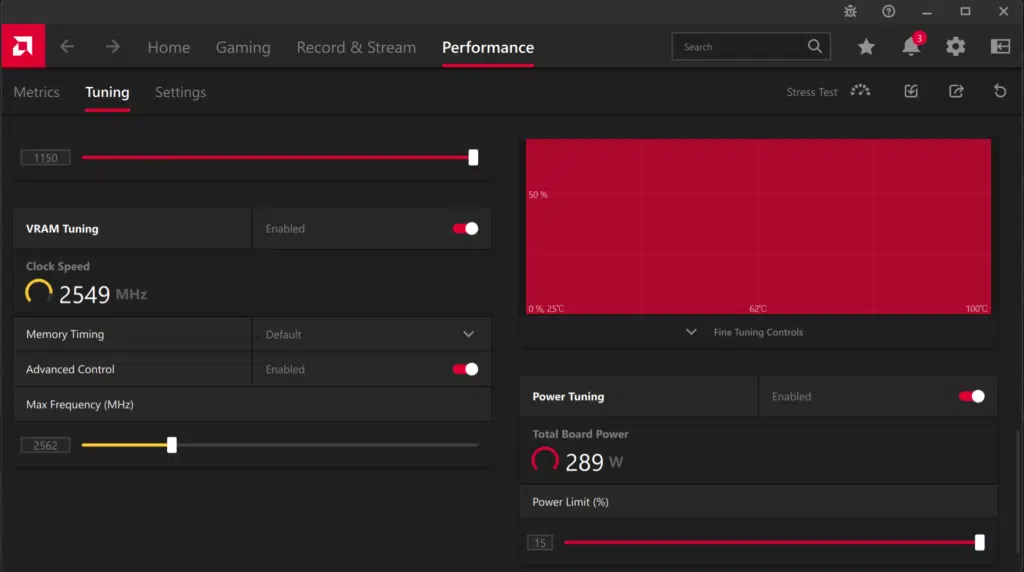 AMD Radeon Software Performance Tuning Overclock Screenshot