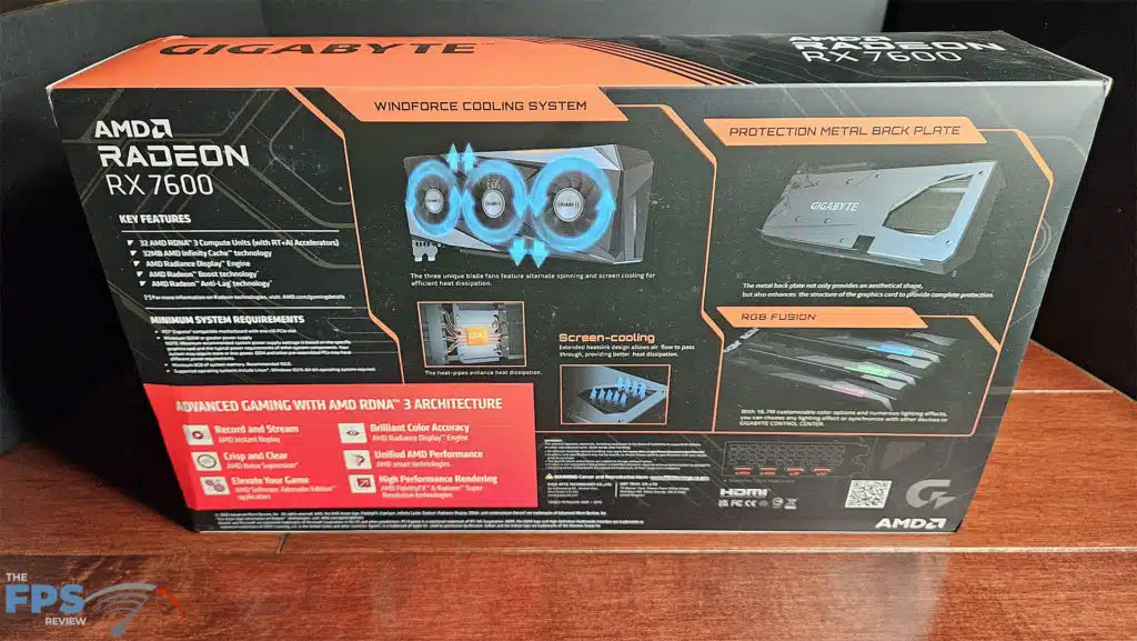 GIGABYTE Radeon RX 7600 GAMING OC: box back