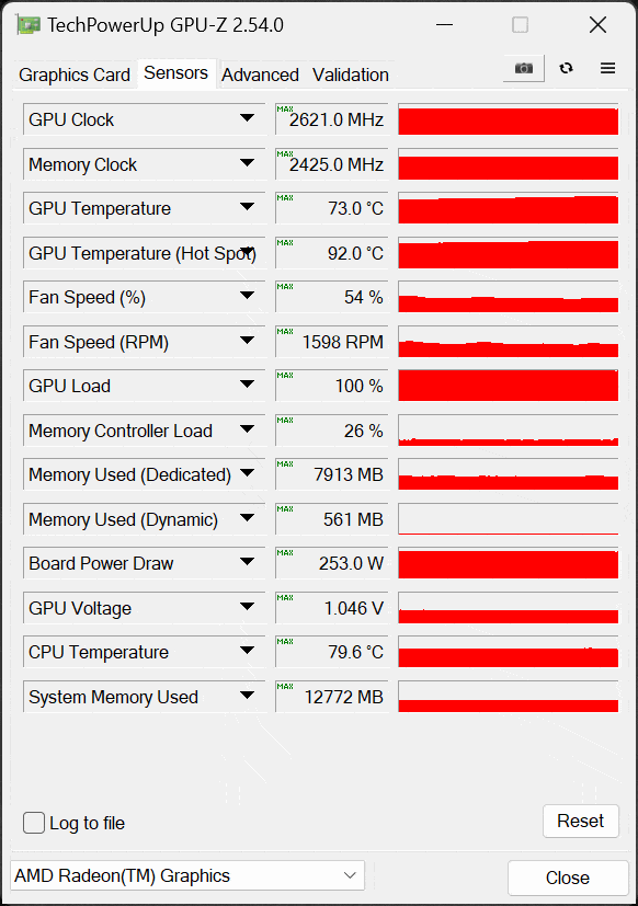 GPU-Z Sensors Screenshot