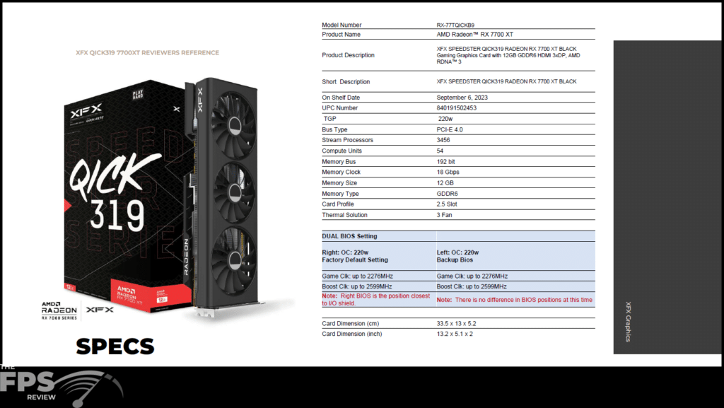 XFX Speedster QICK 319 Radeon RX 7700 XT Black Edition Press Deck