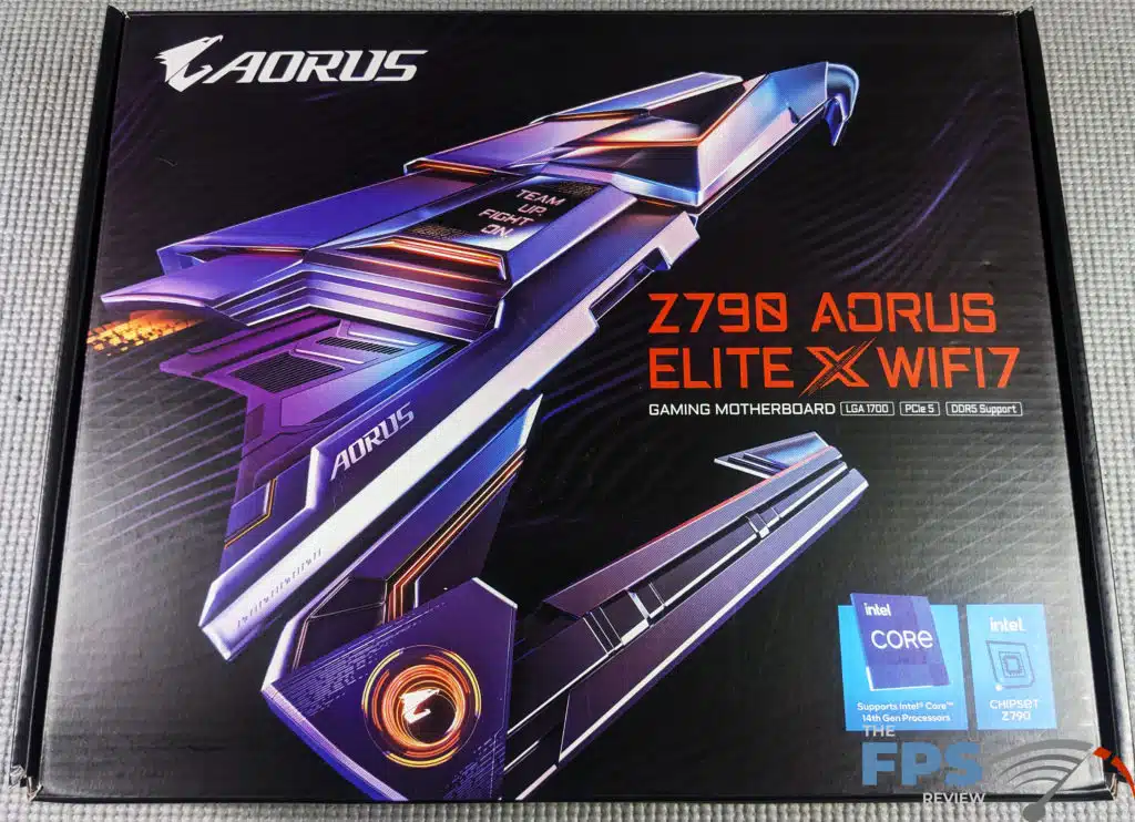 GIGABYTE AORUS Z790 ELITE X WiFi7 motherboard box front.