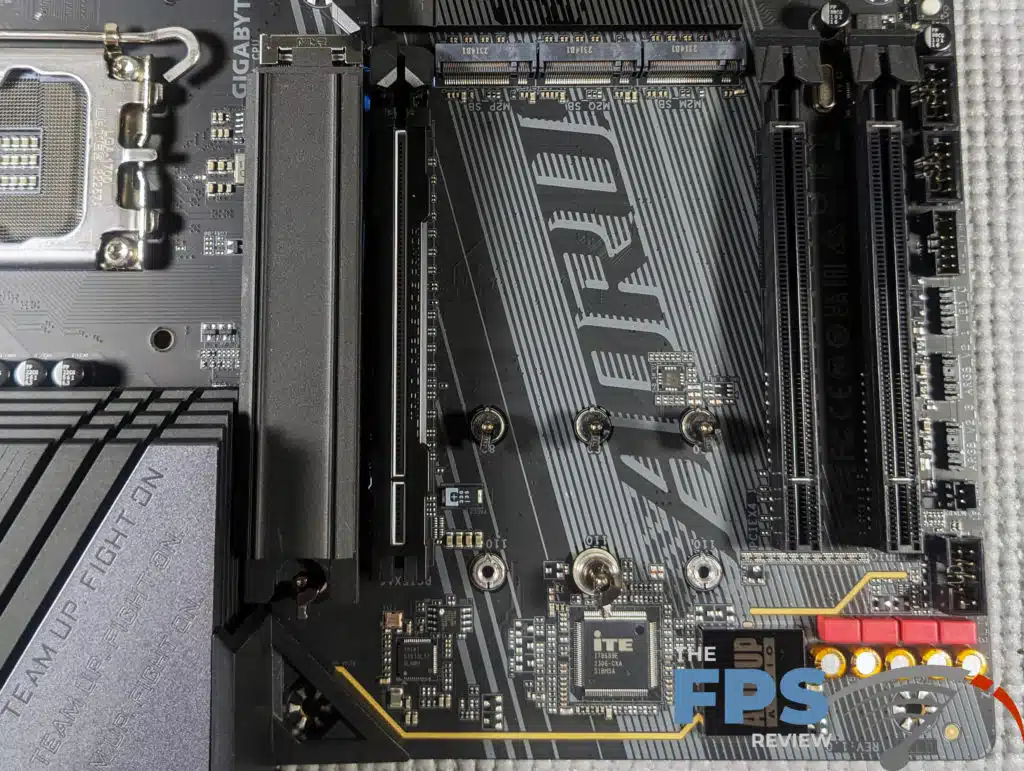 GIGABYTE AORUS Z790 ELITE X WiFi7 M.2 slots uncovered.