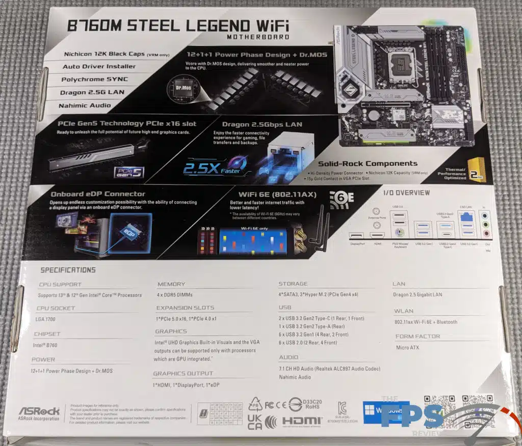 ASRock B760M STEEL LEGEND WiFi motherboard box back.