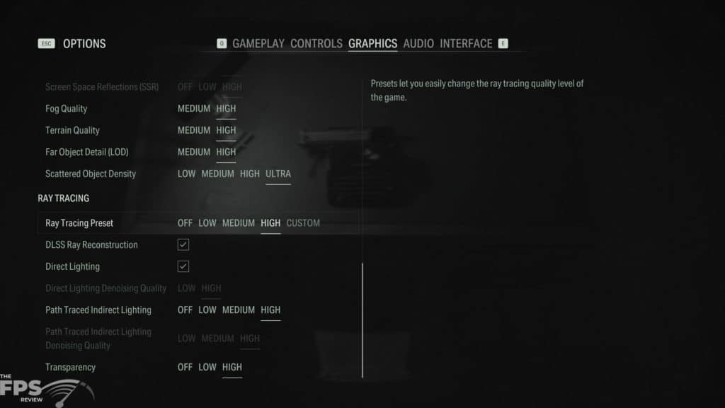 Alan Wake 2 Ray Tracing Quality Options Screenshot