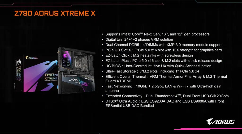 GIGABYTE AORUS Z790 ELITE X WiFi7 Specifications Overview.