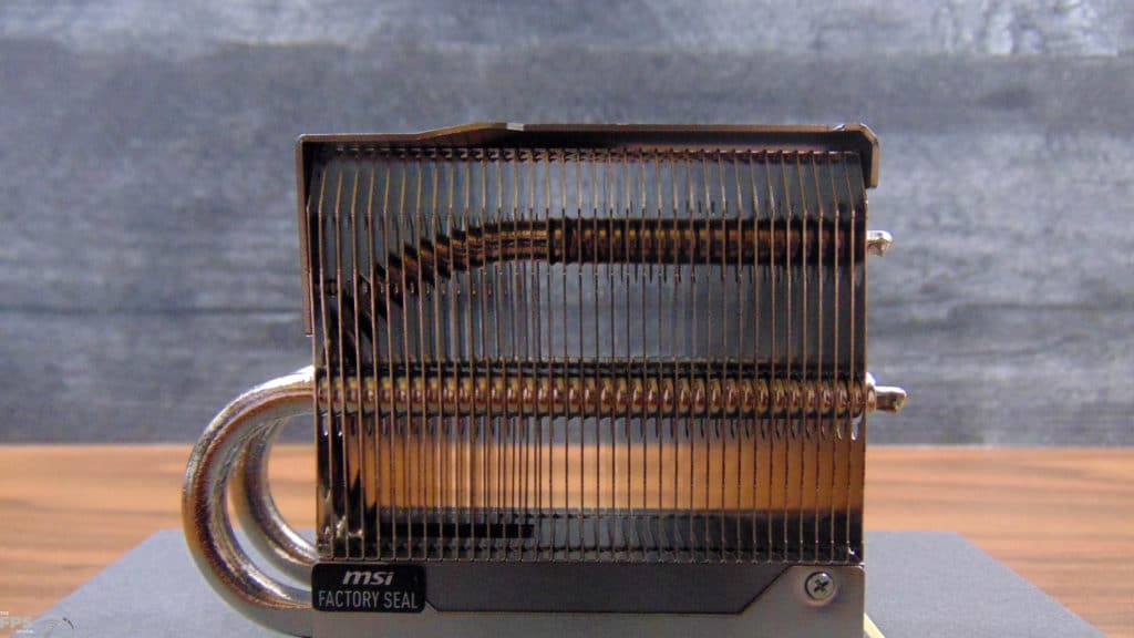 MSI SPATIUM M570 PRO FROZR 2TB PCIe Gen5 M.2 NVMe SSD Closeup of Heatpipes Across the Fins