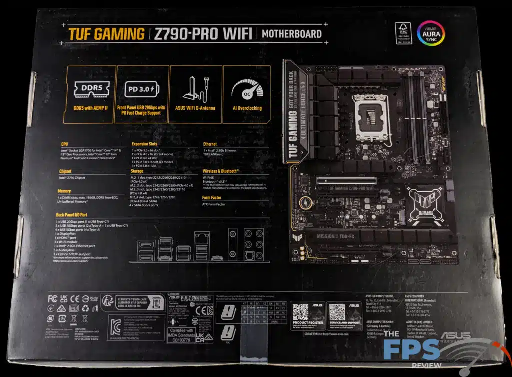 ASUS TUF GAMING Z790-PRO WiFi Motherboard box back.