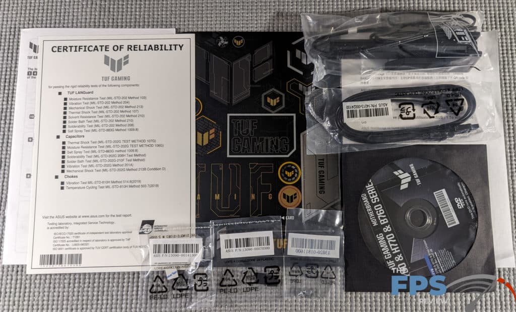 ASUS TUF GAMING Z790-PRO WiFi Motherboard accessories.